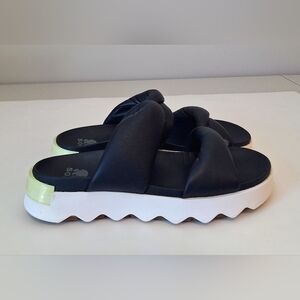 Sorel Viibe Twist Slide Sandals Black Soft Leather Size 10